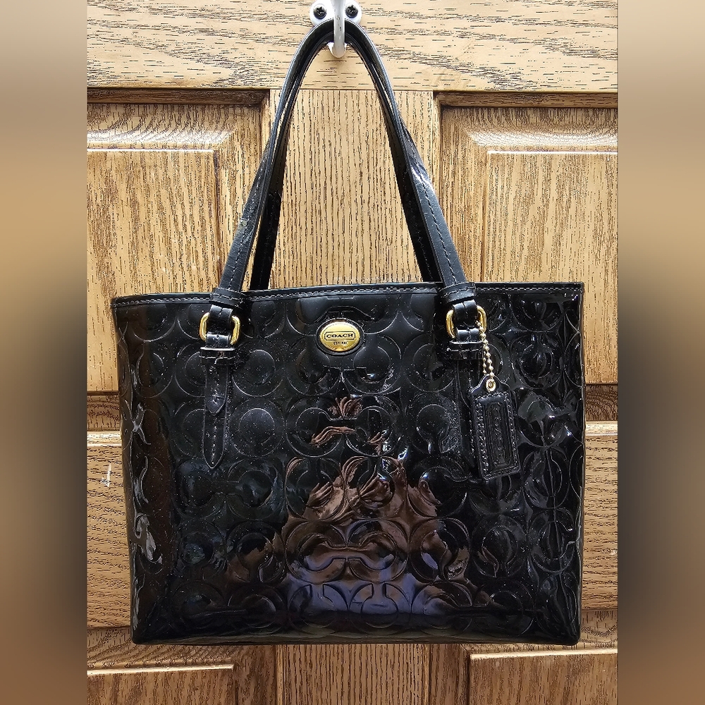 Coach Peyton Satchel/Small Tote Embossed Patent Black leather F50540 EUC - Picture 2 of 16